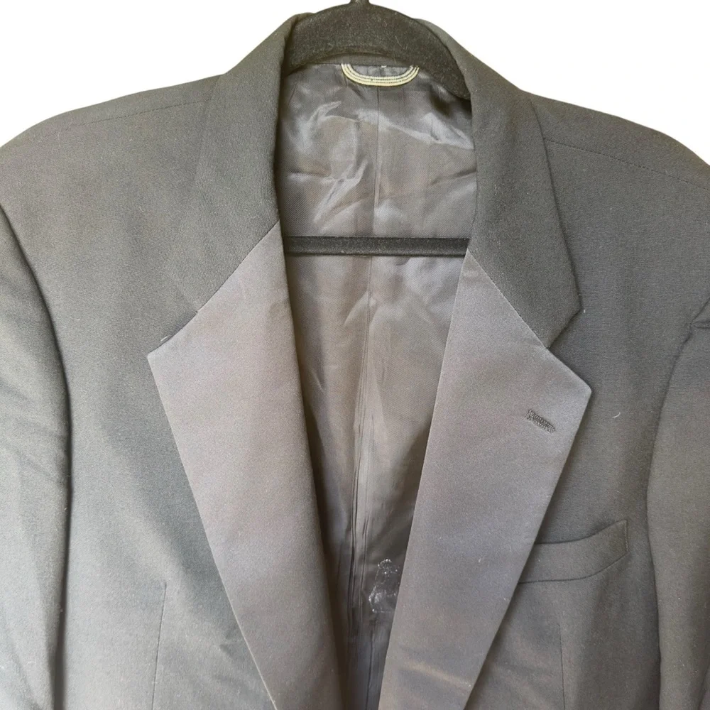 Vintage Christian Dior Monsieur Black Satin Lapel Tuxedo Jacket Blazer 44L‎